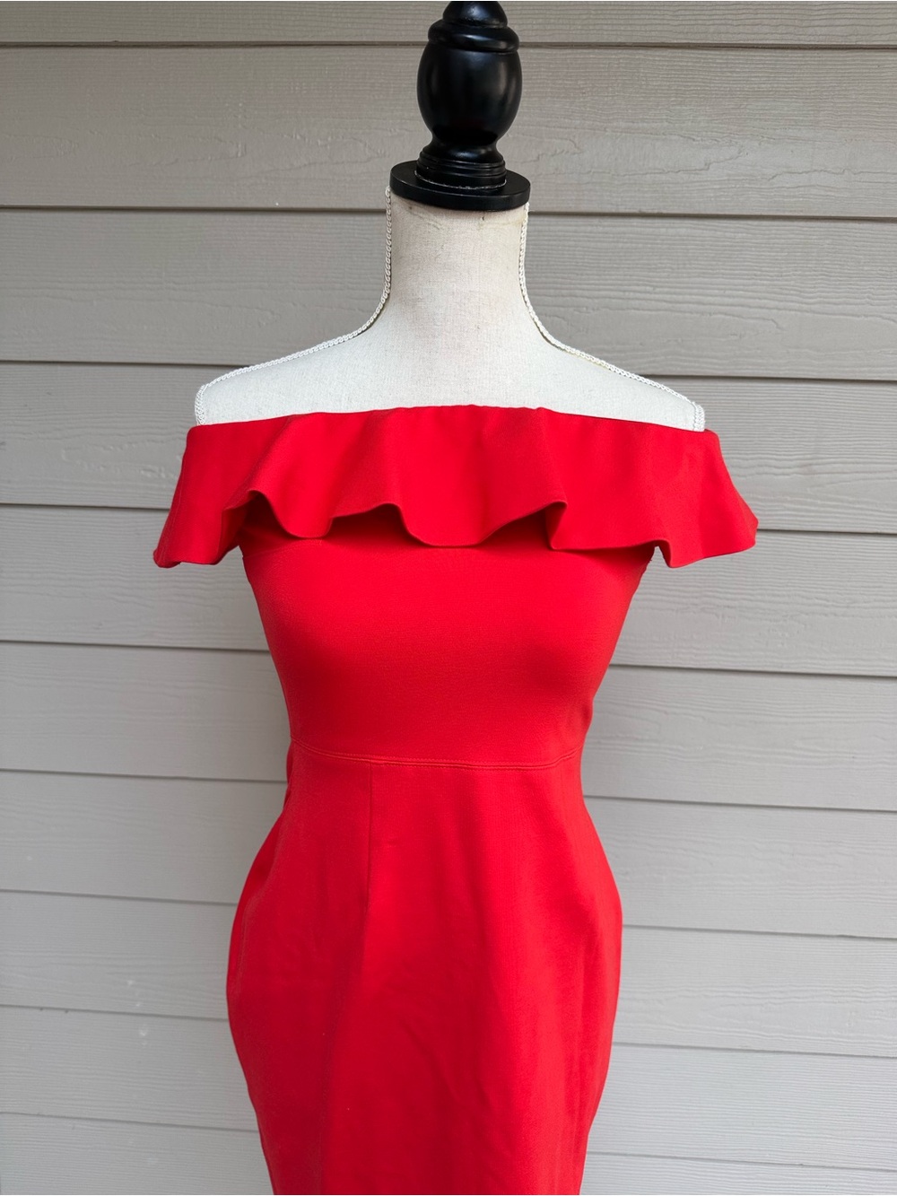 Aritzia Babaton Womens Red Bodycon Off Shoulder Ruffle Short Dress Size 6 (C27)